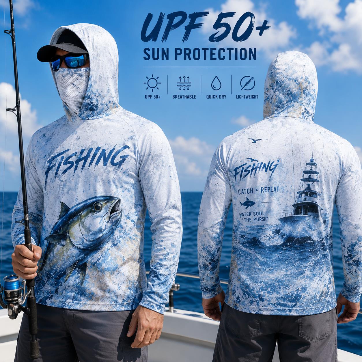 낚시 후드 셔츠 남성용 긴팔 보호 마스크 퀵 드라이 썬 - Fishing Mask Sun Protection 리뷰 및 가격